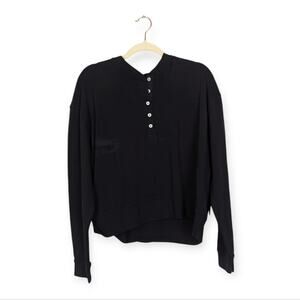 NWT Earnest Sewn Black French Terry Henley Button Top